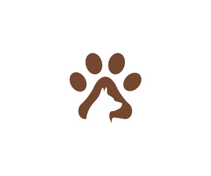 Dog and paw logo template. Pet vector design. Animal illustration 