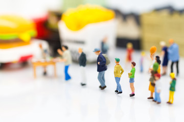 Miniature people : Group people are queued to buy food.. Image use for business food concept.