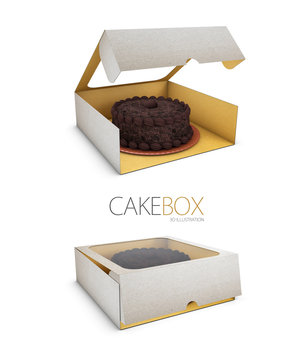 3d Illustration of Open and Close Paper Box for Cookies or Cakes on White Background