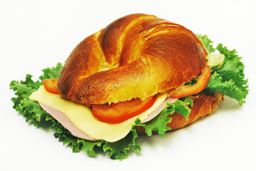 croissant sandwich ham on white background