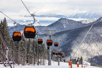Winter ski resort landscape, Jasna cable car, Slovakia