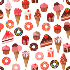 Vector seamless pattern of sweets dessert on white background
