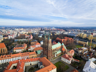 Fototapeta na wymiar Aerial: Cathedral Island in Wroclaw, Poland