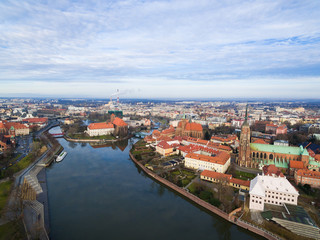 Fototapeta na wymiar Aerial: Cathedral Island in Wroclaw, Poland
