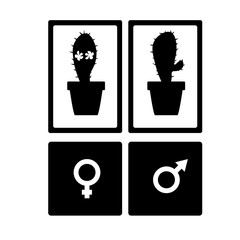 Cute icons for toilet room with cactuses in flower pots