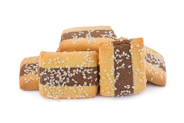 shortbread cookie with sesame seeds on white background