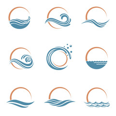 Naklejka premium streszczenie zbiór ikon słońca i morza