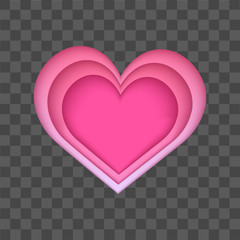Valentine's day paper cut out pink heart on transparent background. Vector