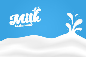 Milk background with splashes. Rippled wavy milk texture with drops