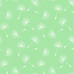 white dandelions seed floral fluff pattern on a light green background seamless vector