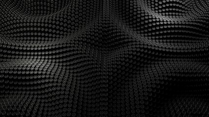 Naklejka premium Abstract Technology Background. Connection structure metallic circular shapes. Tiled Black Circles for the Texture Template. Dark metallic circular background texture. 3d rendering.