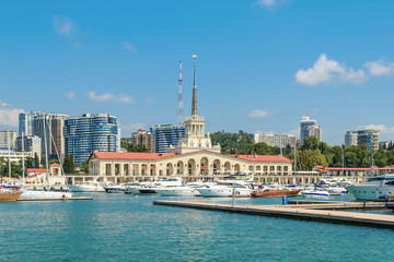 Sochi, Russia - August 8, 2017: Seaport on a clear summer day