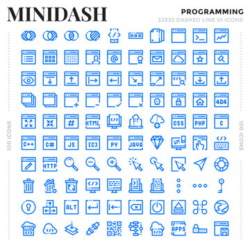 Dashed Outline Icons Pack for UI. Pixel perfect thin line vector icon set for web design and website application.