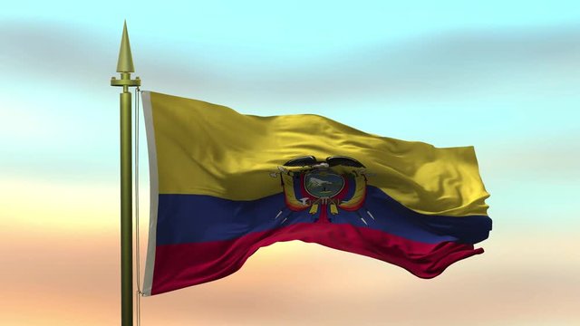 National Flag of  Ecuador  waving in the wind against the sunset sky background slow motion Seamless Loop Animation