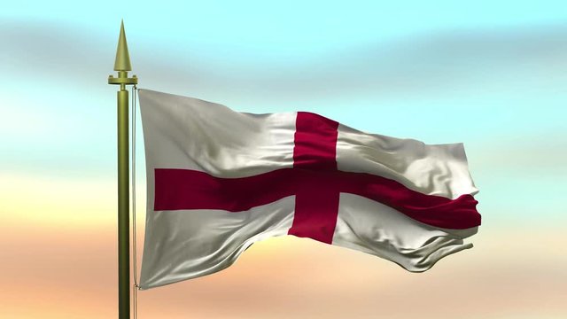 National Flag of England waving in the wind against the sunset sky background slow motion Seamless Loop Animation