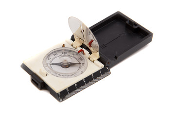 an old tourist compass on white background
