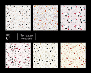 Zestaw sześciu terrazzo veneziano podłogi wzór. Pastelowe kolory. - 189662567
