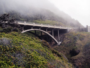 Foggy Arch Bridge at the Oregon Pacific Coast Highway, OR, USA
