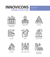 Voting and election - set of modern thin line design icons