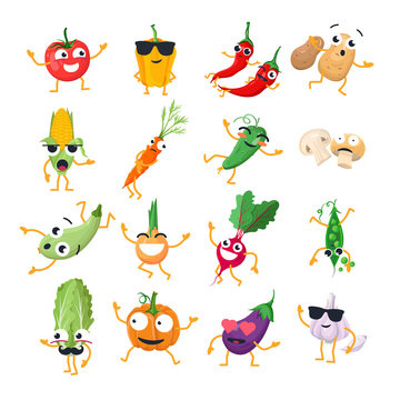 Funny vegetables - vector isolated cartoon emoticons
