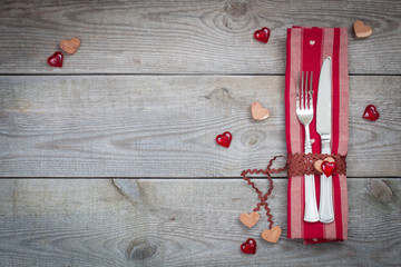 Valentine day or Wedding place dinner setting, restaurant festive menu concept