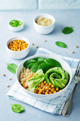 Roasted Chickpeas Spinach Quinoa Avocado Cucumber Buddha bowl