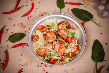 Salad with shrimps and lettuce