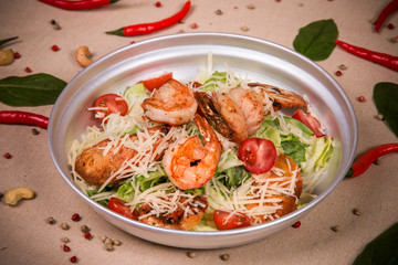 Salad with shrimps and lettuce