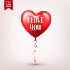 Valentines day red balloon with ribbon. Heart shape. Love, february 14.