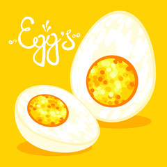 Vector two slice of egg. Isolated on yellow background. Cartoon style.