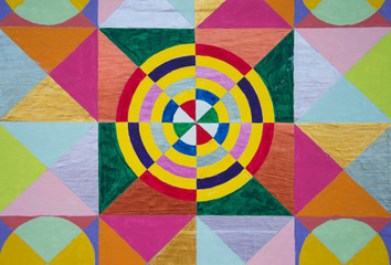 Fototapeta premium Painted wood panel with metallic geometric design