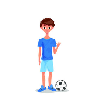 Soccer, football boy with ball, vector illustration isolated on white background, character, player, game
