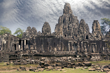 Ancient Bayon Temple (12th century)  At Angkor Wat, Siem Reap, Cambodia
