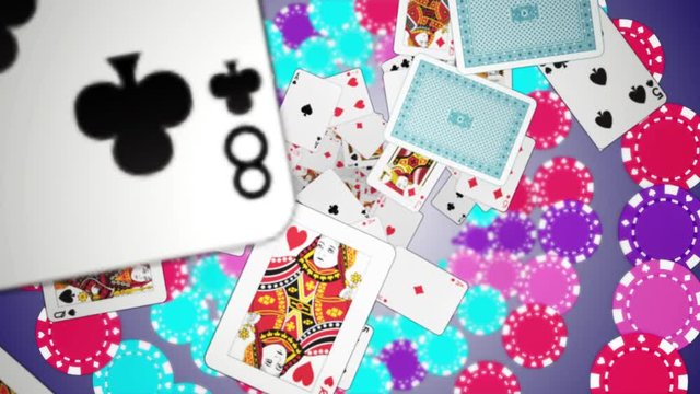 Falling Poker Card Animation Background, Loop, Rendering, with Alpha Channel, 4k
