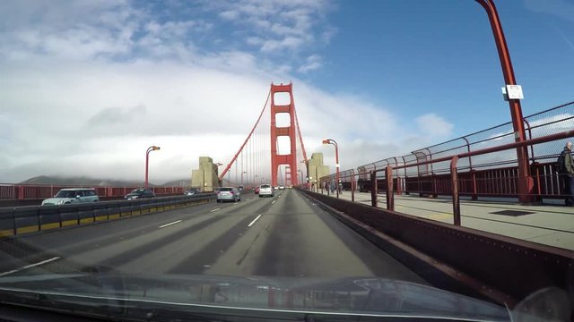 Driving through Golden Gate bridge in San Francisco, California