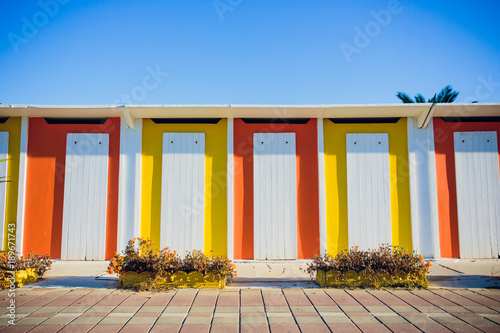 Beach Changing Rooms Blue Cabin Sea Dressing Room Lockers Stock