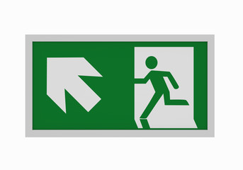 aktuelle Rettungszeichen nach ASR A1.3: Rettungsweg links aufw&auml;rts. Vorderansicht, 3d render