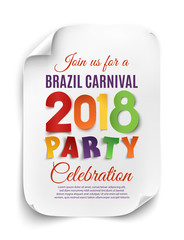 Brazil Carnival 2018 party poster on white background.