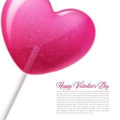 Vector heart lollipop candy 3d valentine day sweet