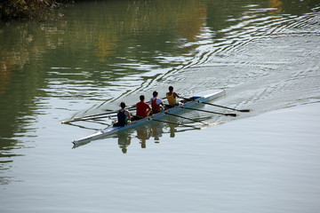 Rudertraining auf dem Altarm des Guadalquivir