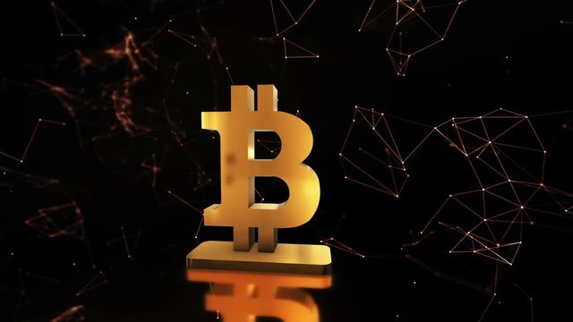 Animation of abstract data with bitcoin symbol in digital space