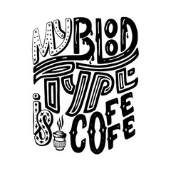 Hand lettering quote with sketches for coffee shop or cafe. Hand drawn vintage typography collection isolated on white background