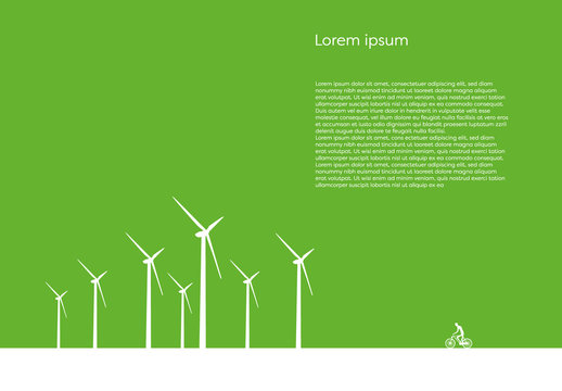 Ecology Illustration with Wind Turbines and Cyclist
