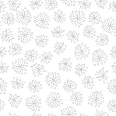 Seamless black and white vector pattern with flowers on white