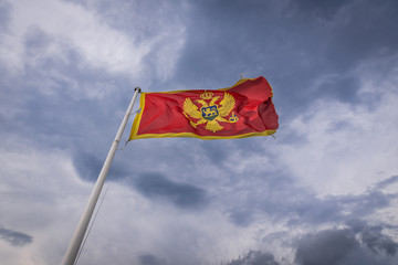 Flag of Montenegro in Forte Mare stronghold of Herceg Novi coastal town