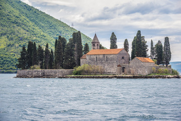 St George Island with buildings of former monastery, located in the Kotor Bay in Montenegro
