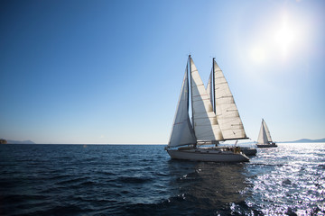 Fototapeta premium Luxury yacht boats at the Sea. Sailing regatta. Cruise yachting.