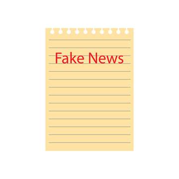 notebook yellow paper sheet with fake news text- vector illustration