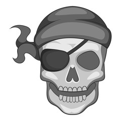 Pirate skull in bandane icon monochrome