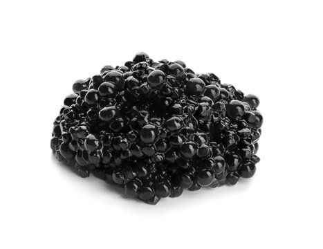 Delicious black caviar on white background